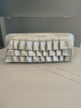 TREESJE Metallic Gold Ruffled Leather Clutch
